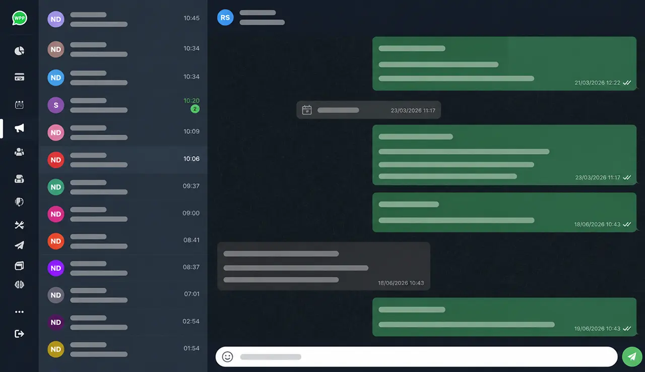 Bandeja de entrada de conversaciones de WhatsApp para atención de la tienda